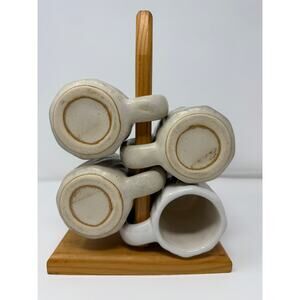 VINTAGE Rodolfo Padilla Set 4 Stoneware Pottery Mugs w/Stand Neutral